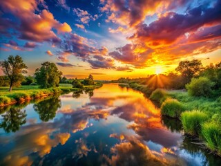 Stunning Sunset Over Tranquil River: Breathtaking Views and Serene Reflections in Vibrant Colors of Nature