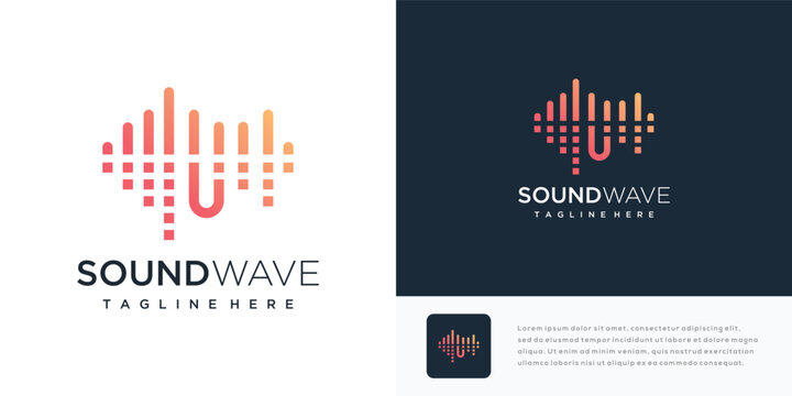 Letter U sound wave logo design illustration. sound wave logo icon with letter U	
