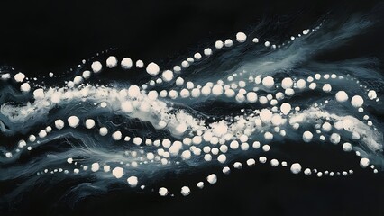 Abstract painting with white round brush strokes on black