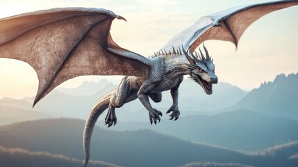 Majestic Dragon Soaring Above Mountain Landscape