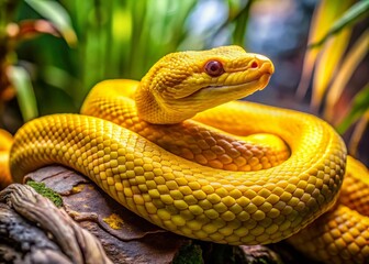 Fototapeta premium Stunning Yellow Big Snake in Nature - Captivating Wildlife Shot Perfect for Educational and Nature Photography Projects