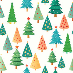 funny watercolor cristmas trees childish vector seamless pattern
