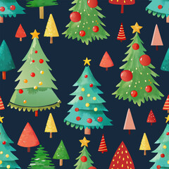 creative funny watercolor cristmas trees vivid childish vector seamless pattern