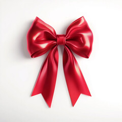 Fototapeta premium Realistic Horizontal Red Ribbon with Bow on White Background
