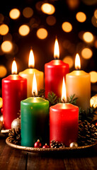 Christmas decoration with candles and blur bokeh light in the background	
