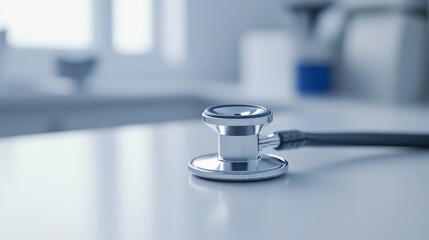 Close-up of a stethoscope on a white table,