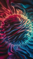 Dynamic fluid gradient techno sphere. Mesmerizing 3D effect sphere pulsating with vibrant colors, blending light and shadows for captivating and futuristic visual spectacle