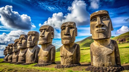 Fototapeta premium Unique Easter Island Statues for Sale - Authentic Moai Replicas, Ideal for Home Décor and Collectors of Cultural