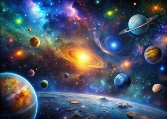 Vast Space Zoomed Out View Highlighting Galaxies, Stars, and Cosmic Wonders in the Expansive Universe