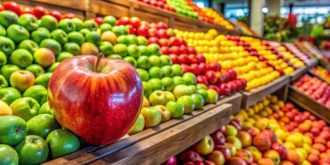 Vibrant Apple Sign Symbolizing Freshness and Health in a Market Setting for Organic Produce and Natural Foods