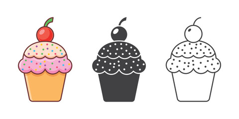 Sweet dessert icon set in flat style. Cupcake vector illustration on isolated background. Muffin sign business concept.