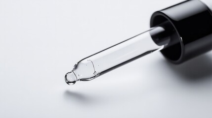 Hyaluronic Acid serum in dropper on white background, close-up, high-end cosmetic branding