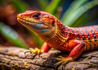 Fototapeta premium Vibrant Mexican Alligator Lizard in Red Coloration Captured in Natural Habitat for Stunning Wildlife Photography