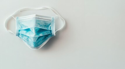 Obraz premium Surgical Mask: A single blue surgical face mask lies folded on a clean, minimalist background. The mask's protective layer is visible, highlighting its essential role in health and safety. 