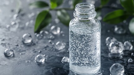 Natural glycerin in a transparent bottle, close-up, with skincare and moisturizing properties concept 