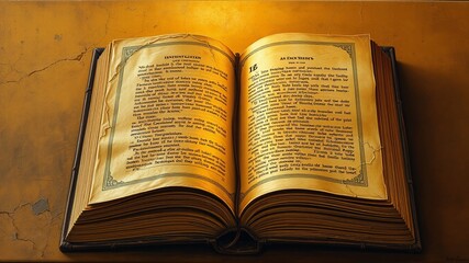 Obraz premium A mysterious ancient tome's worn leather binding creaks open, revealing a yellowed parchment with intricate symbols and