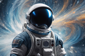 Astronaut wearing suit in outer space
