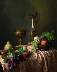 Still life with fruits and wine