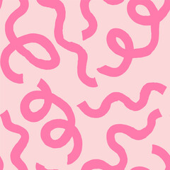 Obraz premium Seamless abstract pattern with squiggles and scribbles. Weaved curved lines. Chaotic ink scribbles decorative texture. Messy doodles, wavy and curly lines.