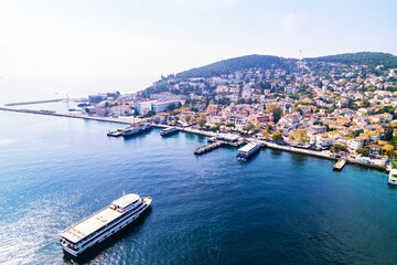 Fototapeta premium Heybeliada Island in Istanbul, Turkey. Heybeliada is the second largest of the Princes Islands in the Sea of Marmara. Drone shot.
