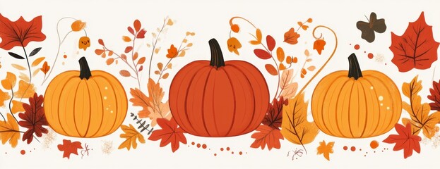 Simple vector graphic of three pumpkins  on a white background.