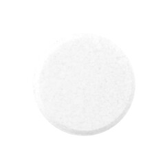 Close-up photo white color round pill isolated on a white background