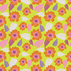 Vector abstract seamless simple floral pattern. Flower pattern. Spring pattern. Pattern for textiles or for cover. Wallpaper. Hand drawn.