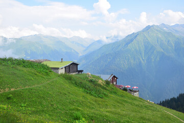 POKUT PLATEAU view with Kackar Mountains. This plateau located in Camlihemsin district of Rize province. Kackar Mountains region. Rize, Turkey.