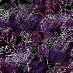 Creative seamless watercolor pattern of plants, Herbs, flowers, poppy, lily, tulip. Immortelle plant, tansy, wild herbs, stylish pattern. Abstract paint splash. Watercolor background. Abstract splash 