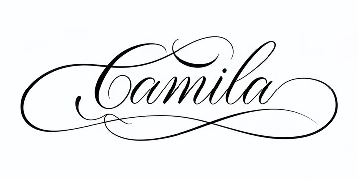 Cursive Calligraphy Art of the Name Camila on White Background for Personalization and Home Decor