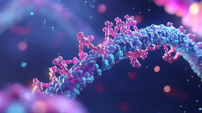 A digital biology model showcasing the mechanisms of cellular signal transduction and gene activation