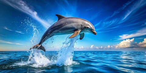 Fototapeta premium Cute Dolphin Jumping Out of Water - High Depth of Field Photography