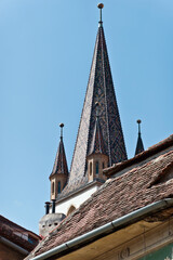 Fragment from the clock tower of Lutheran Cathedral of Saint Mary. It is a prominent landmark in Sibiu, Romania, one of the largest Gothic-style churches in Transylvania.
