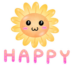 Happy sunflower illustration with cute face, perfect for childrens education and products. This cheerful design brings joy and positivity to any project