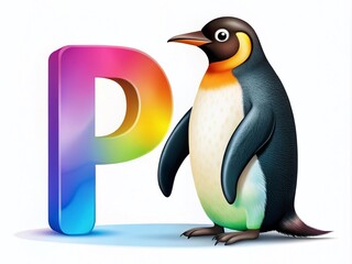 Fototapeta premium Cute Penguin with Letter P - Silhouette Alphabet Illustration for Kids