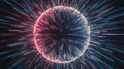 Dynamic fluid gradient techno sphere. Mesmerizing 3D effect sphere pulsating with vibrant colors, blending light and shadows for captivating and futuristic visual spectacle