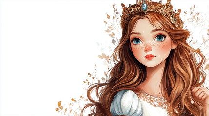 Illustration cartoon medieval princess with a magical crown, white background
