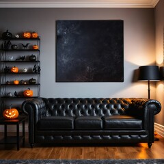 Halloween interior decorated with pumpkins