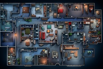 Simple office layout design using corporate colors for efficient space planning and organization