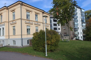 Sweden. Houses and streets in the city of Linköping. Östergötland province.
