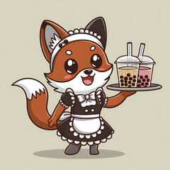 Fox Animal Bubble tea Boba Foxes Tea Asian Japanese wild predatory fur bushy tail red arctic fennec silver vulpes forest woodland dessert sweet kitsune coyote inari milk tea popping tapioca pearls 