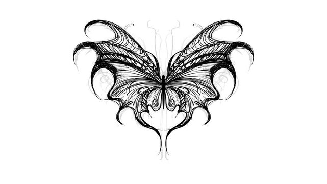 Speed Paint Drawing Neo tribal tattoo butterfly graphic design art gothic emo goth 2000s Aesthetic style y2k wings ink black and white agressive line graphic ornamental doodle incect drawing process 