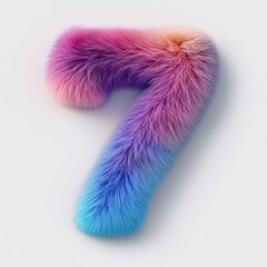 Fototapeta premium 3D number 7 with colored furr texture realistic modern design, soft lighting, white background 