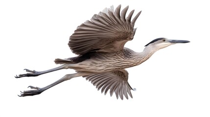 Obraz premium Black-legged Seriema Bird Flying on White Background, Realistic Photo, Pattern Background, Wallpaper, Cover and Screen for Smartphone, PC, Laptop, 16:9 and 9:16 Format