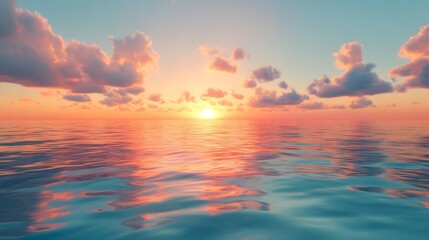 Obraz premium A peaceful sunset over the ocean, with colorful clouds reflecting on the water