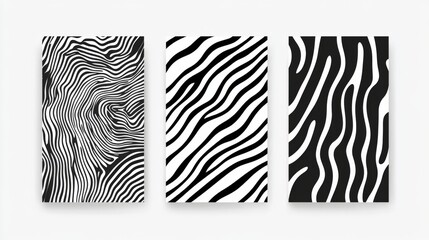 Set of 3 frame wall art with abstract black and white patterns, perfect for use in graphics