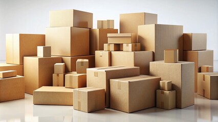 Diverse Cardboard Box Collection on White Background - 3D Illustration for Packaging and Shipping Concepts