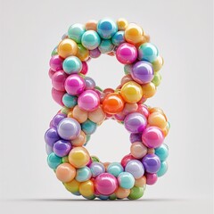Fototapeta premium 3D number 8 with colored balls texture realistic modern design, soft lighting, white background