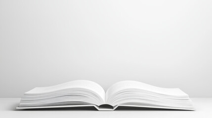 Open book with blank pages on a white background, ideal for presentations and mockups.
