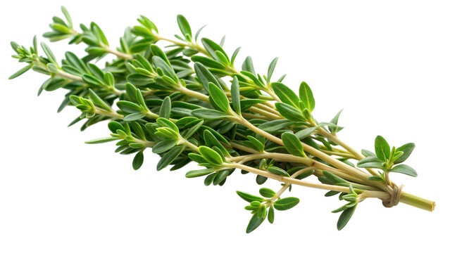 Fresh green thyme sprig on a transparent or white background.